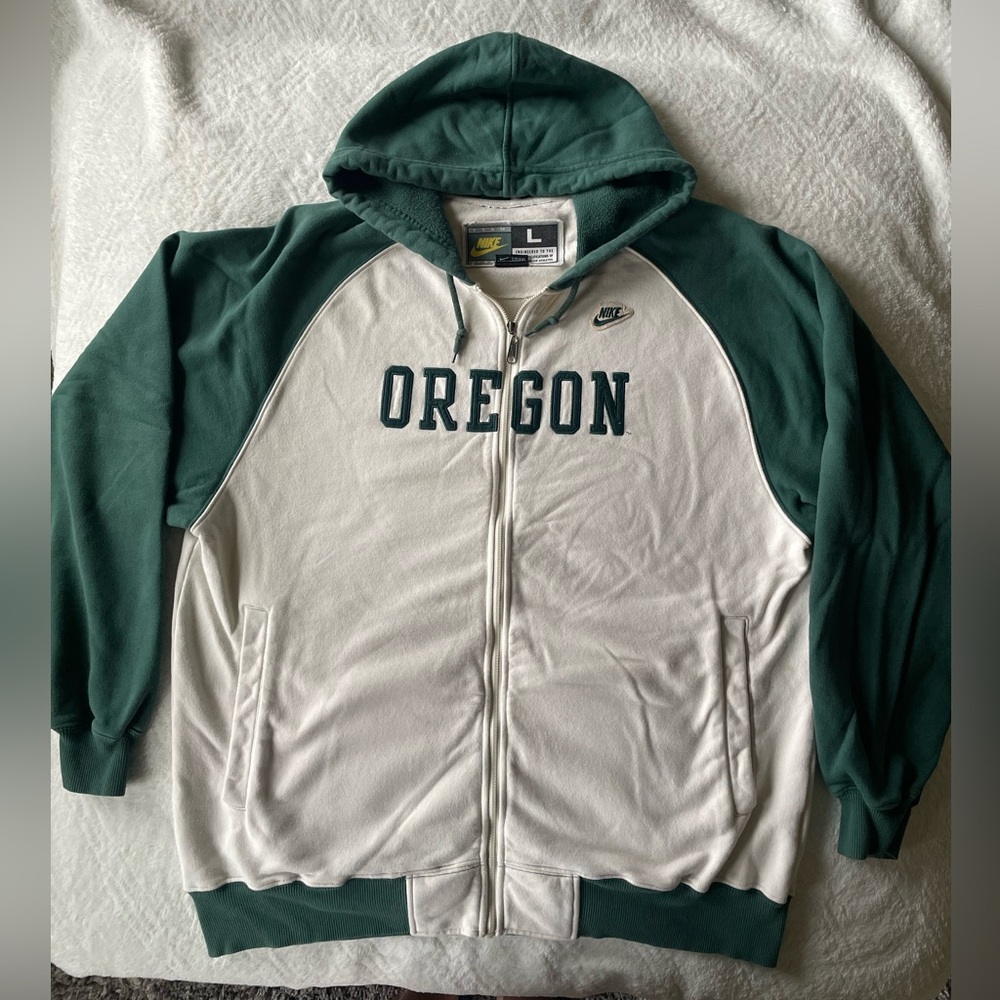 Nike Green and Off-White Oregon Zip-Up Hoodie